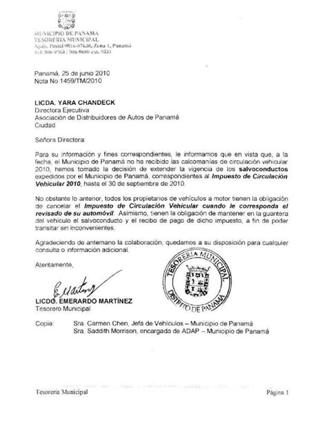 carta al municipio de panama